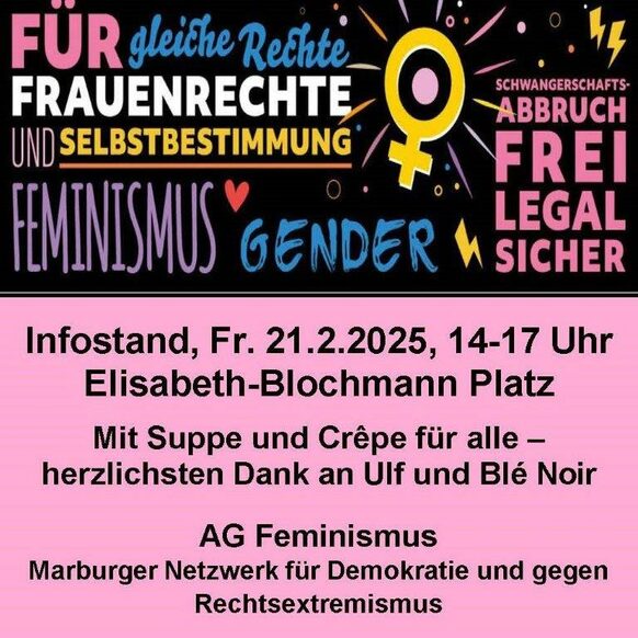 Infostand „Für Feminismus und Selbstbestimmung – Nix Antifeminismus!“