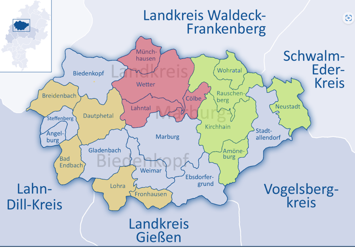 Karte Landkreis Marburg Biedenkopf und Kommunen